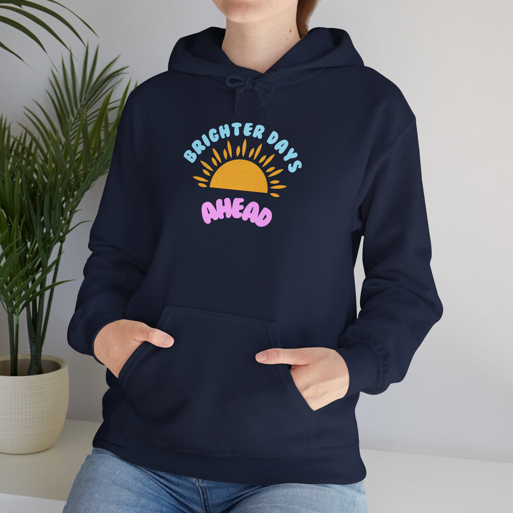 Brighter Days Ahead Hoodie — Pastel Sun Graphic with Diversity Equity Inclusion Back