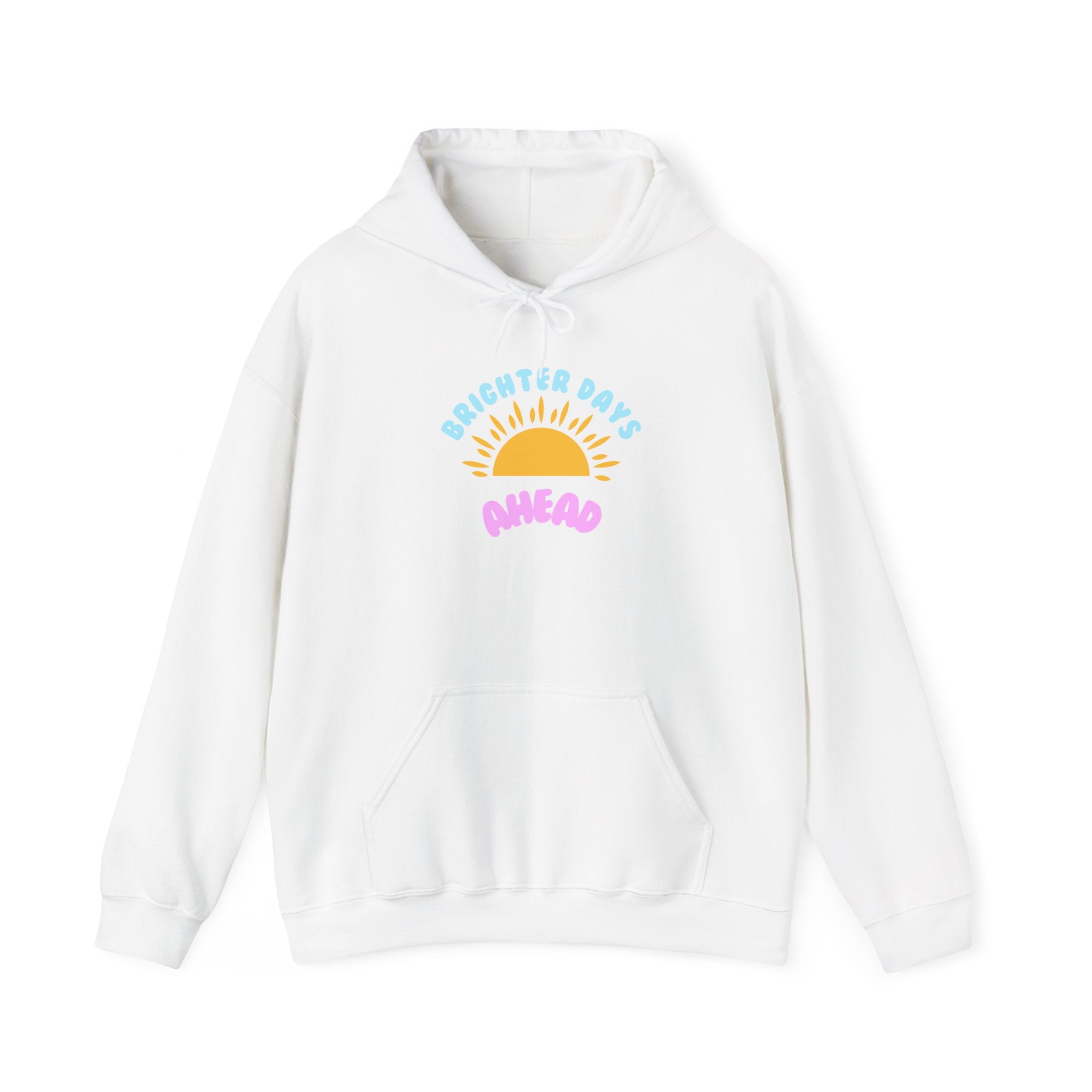 Brighter Days Ahead Hoodie — Pastel Sun Graphic with Diversity Equity Inclusion Back