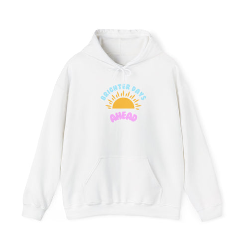 Brighter Days Ahead Hoodie — Pastel Sun Graphic with Diversity Equity Inclusion Back