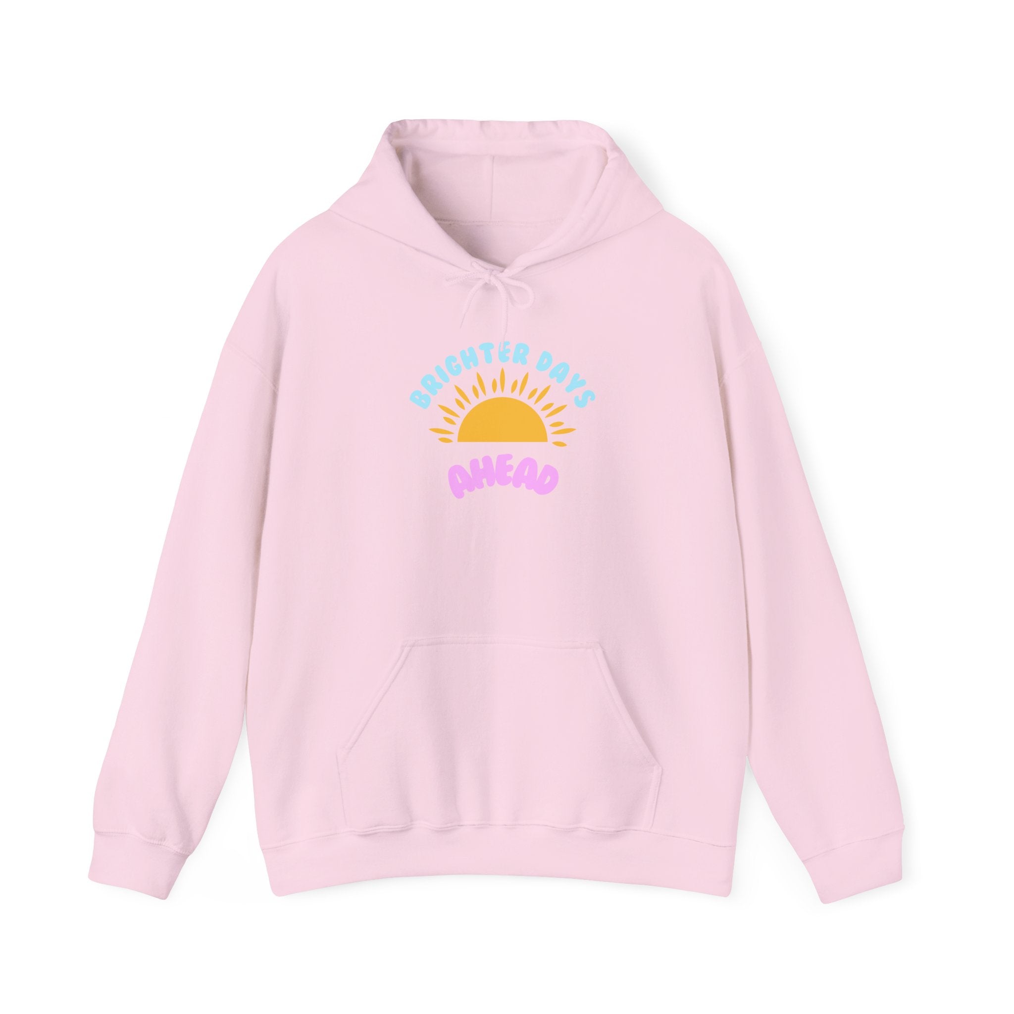 Brighter Days Ahead Hoodie — Pastel Sun Graphic with Diversity Equity Inclusion Back