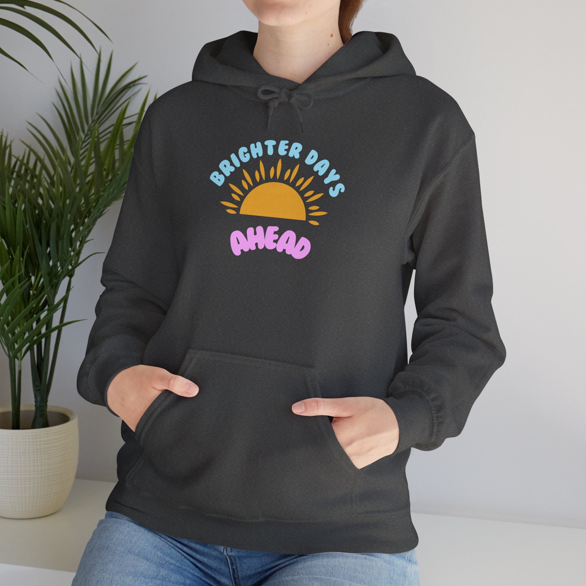 Brighter Days Ahead Hoodie — Pastel Sun Graphic with Diversity Equity Inclusion Back