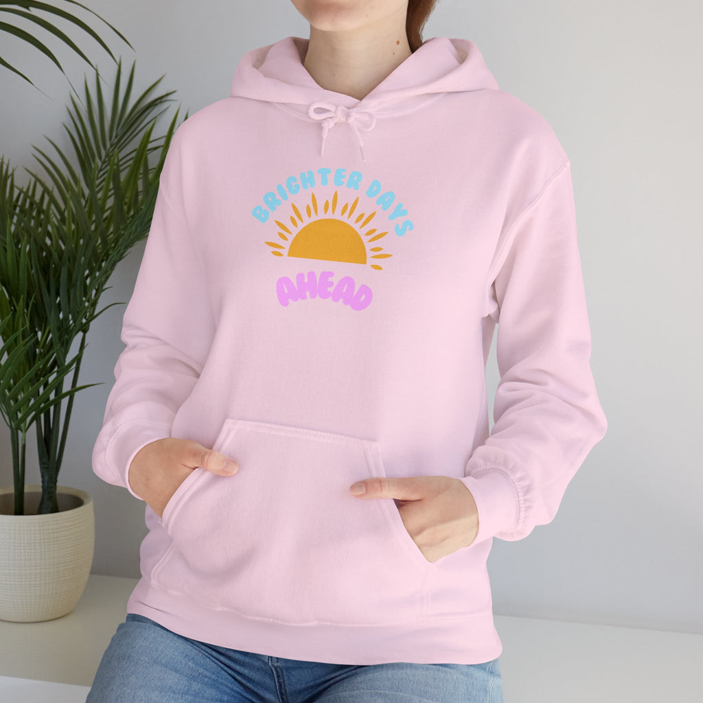Brighter Days Ahead Hoodie — Pastel Sun Graphic with Diversity Equity Inclusion Back