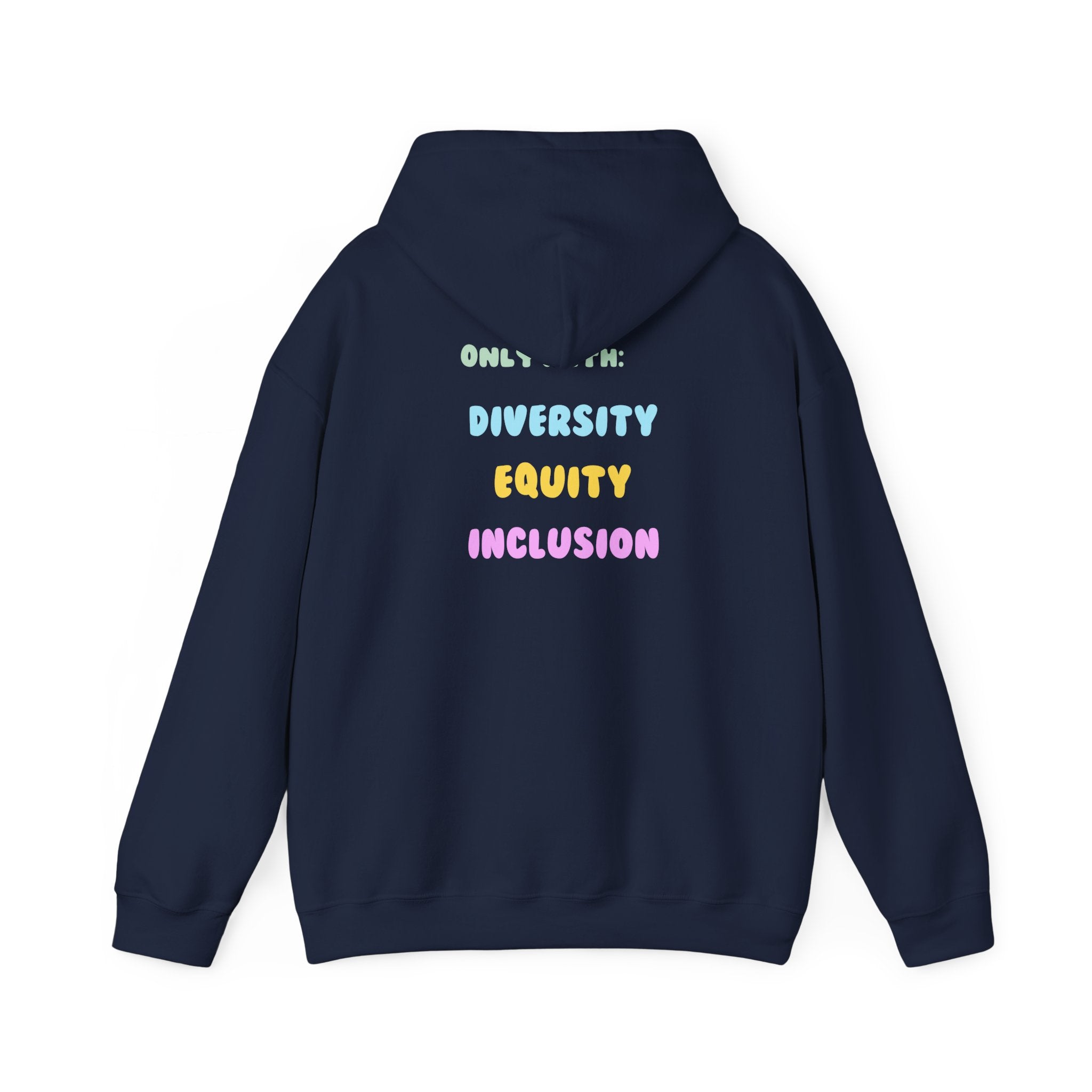 Brighter Days Ahead Hoodie — Pastel Sun Graphic with Diversity Equity Inclusion Back