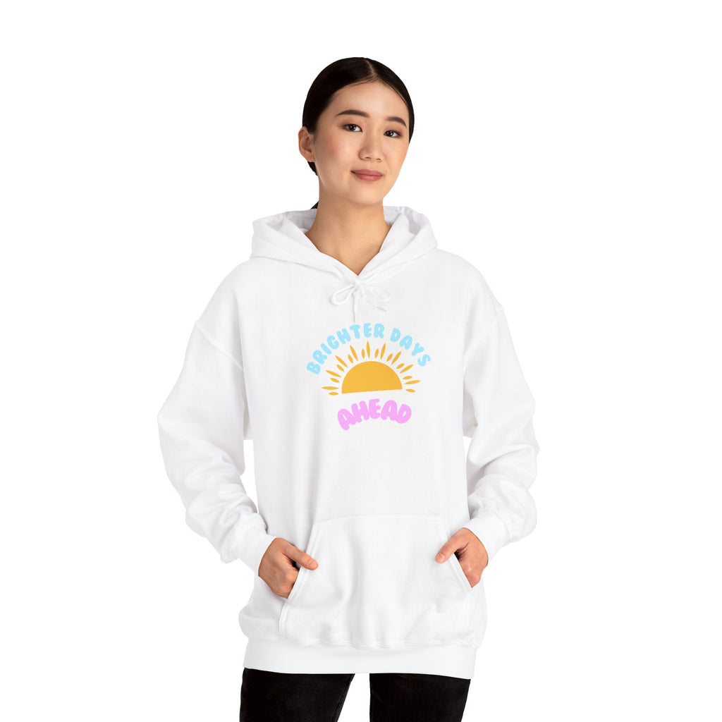 Brighter Days Ahead Hoodie — Pastel Sun Graphic with Diversity Equity Inclusion Back