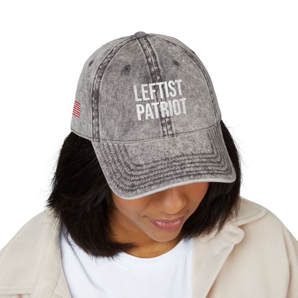 Leftist Patriot Vintage Embroidered Cap — Distressed Red American Flag Hat