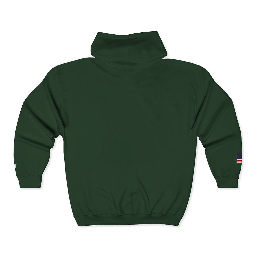 Embroidered Zip Hoodie — "Radical Leftist Scum" Full-Zip Sweatshirt, with "I Dissent" on left wrist