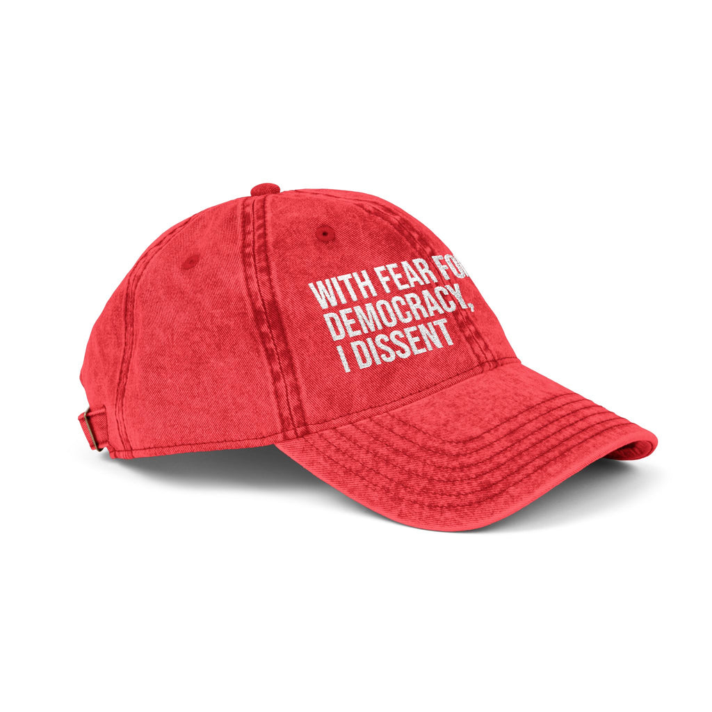 Embroidered Vintage Cap — "With Fear for Our Democracy, I Dissent"