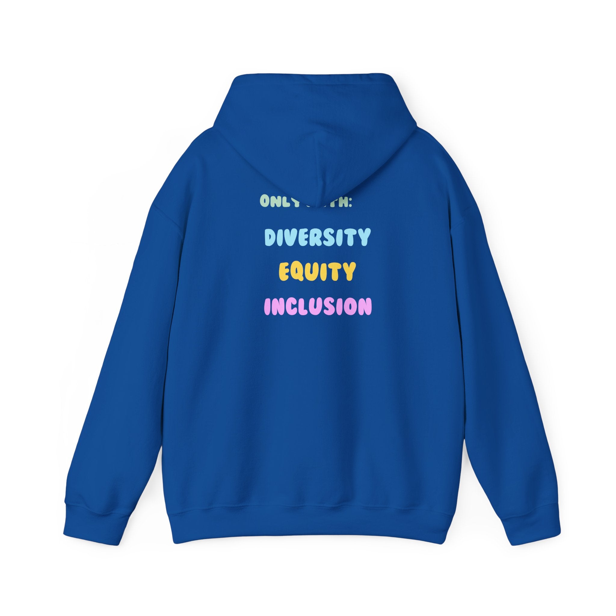 Brighter Days Ahead Hoodie — Pastel Sun Graphic with Diversity Equity Inclusion Back