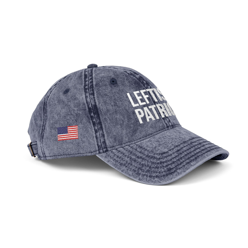 Leftist Patriot Vintage Embroidered Cap — Distressed Red American Flag Hat