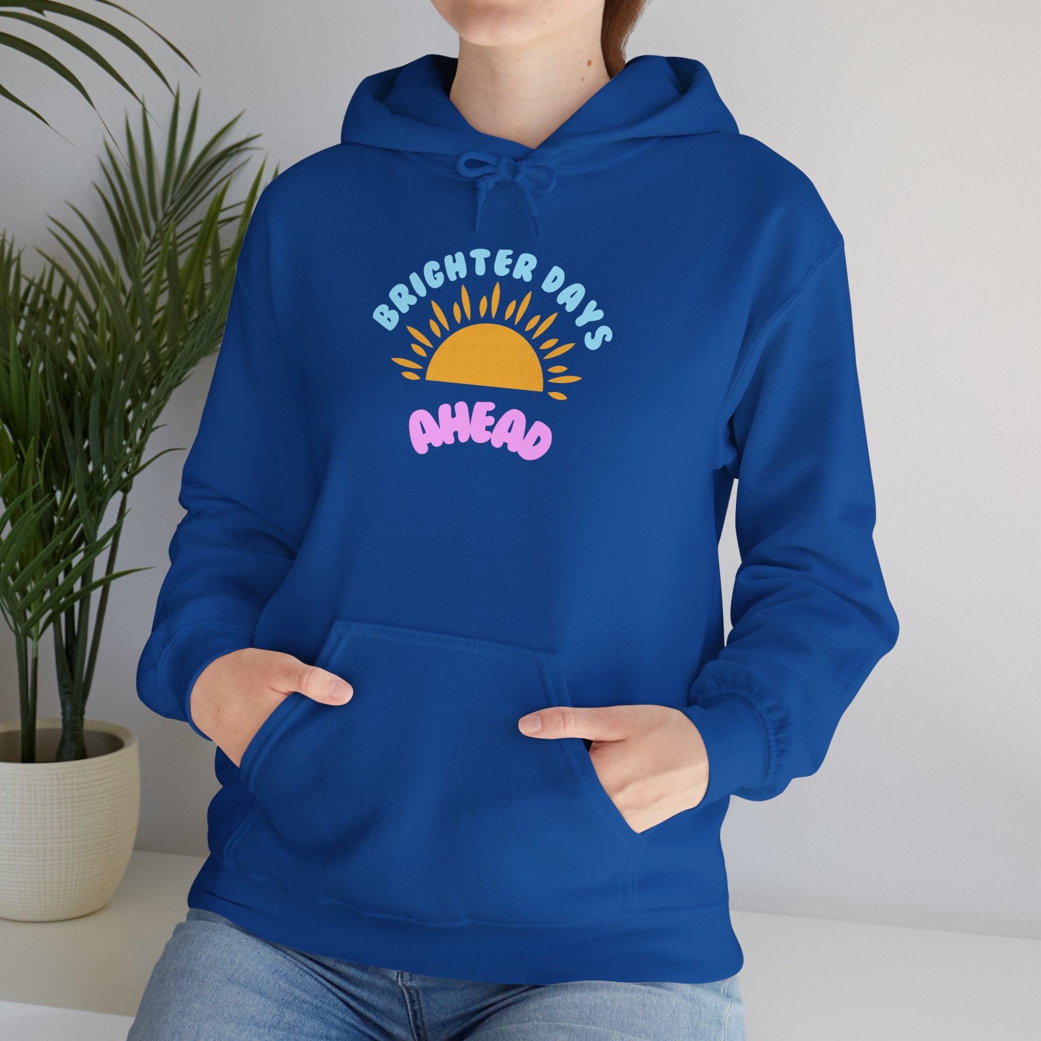 Brighter Days Ahead Hoodie — Pastel Sun Graphic with Diversity Equity Inclusion Back