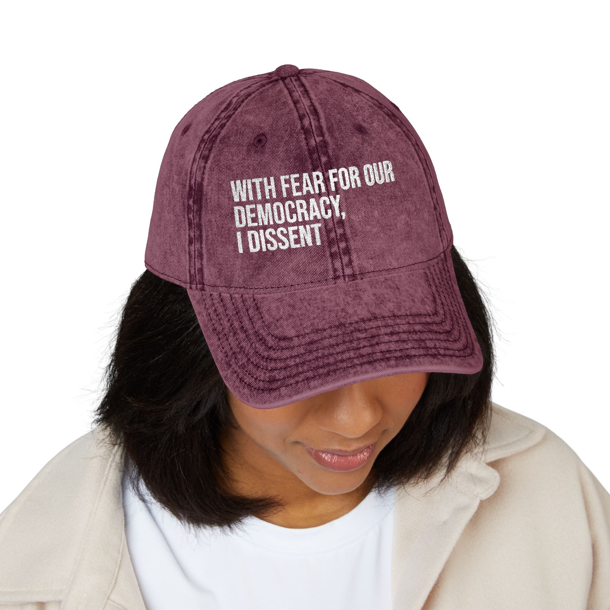 Embroidered Vintage Cap — "With Fear for Our Democracy, I Dissent"