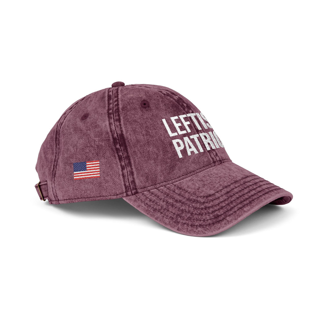 Leftist Patriot Vintage Embroidered Cap — Distressed Red American Flag Hat