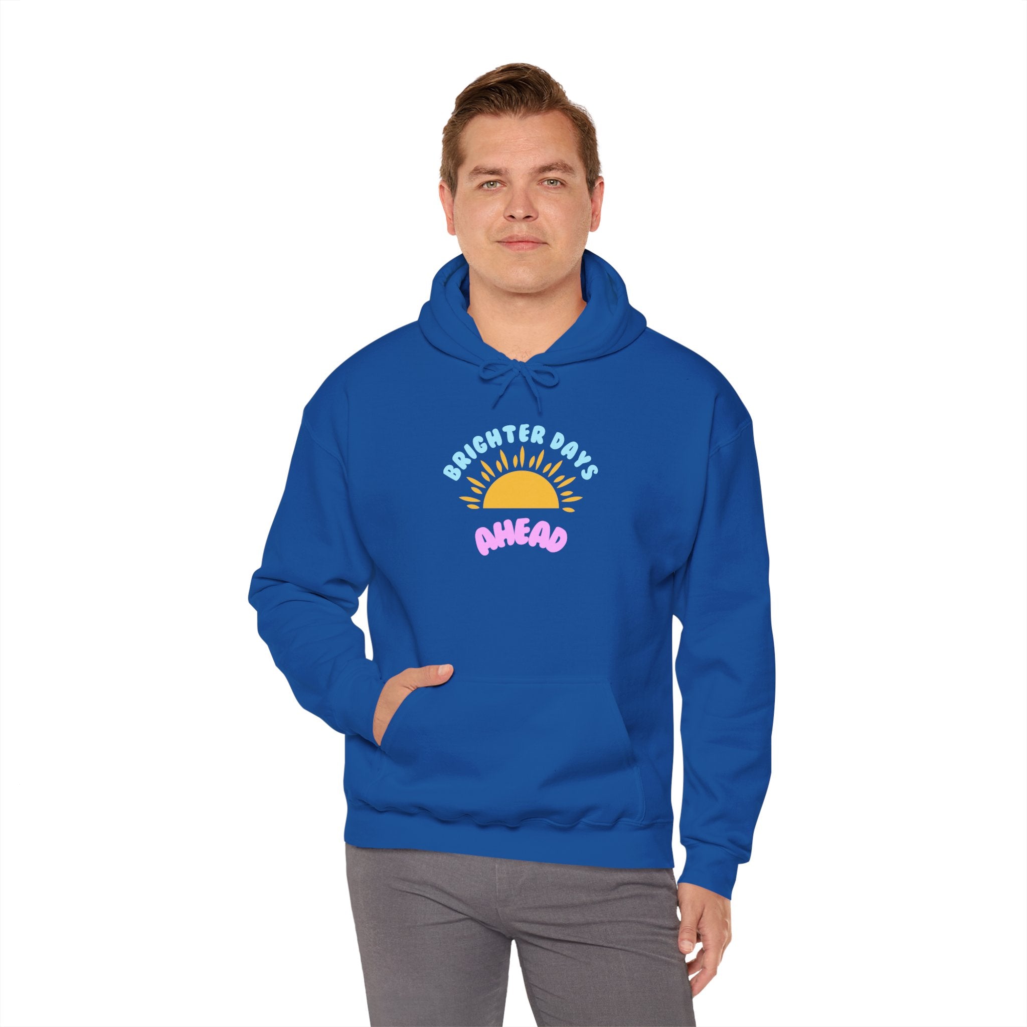 Brighter Days Ahead Hoodie — Pastel Sun Graphic with Diversity Equity Inclusion Back