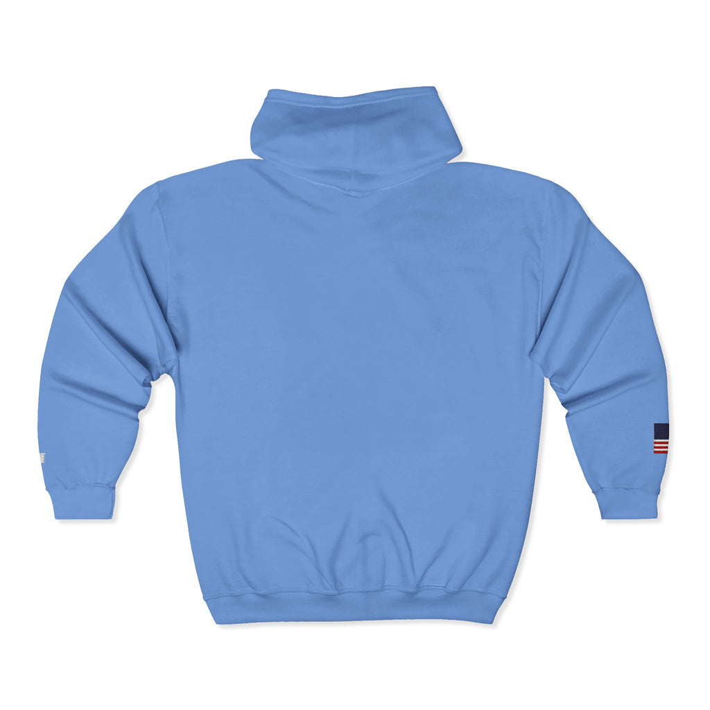 Embroidered Zip Hoodie — "Radical Leftist Scum" Full-Zip Sweatshirt, with "I Dissent" on left wrist