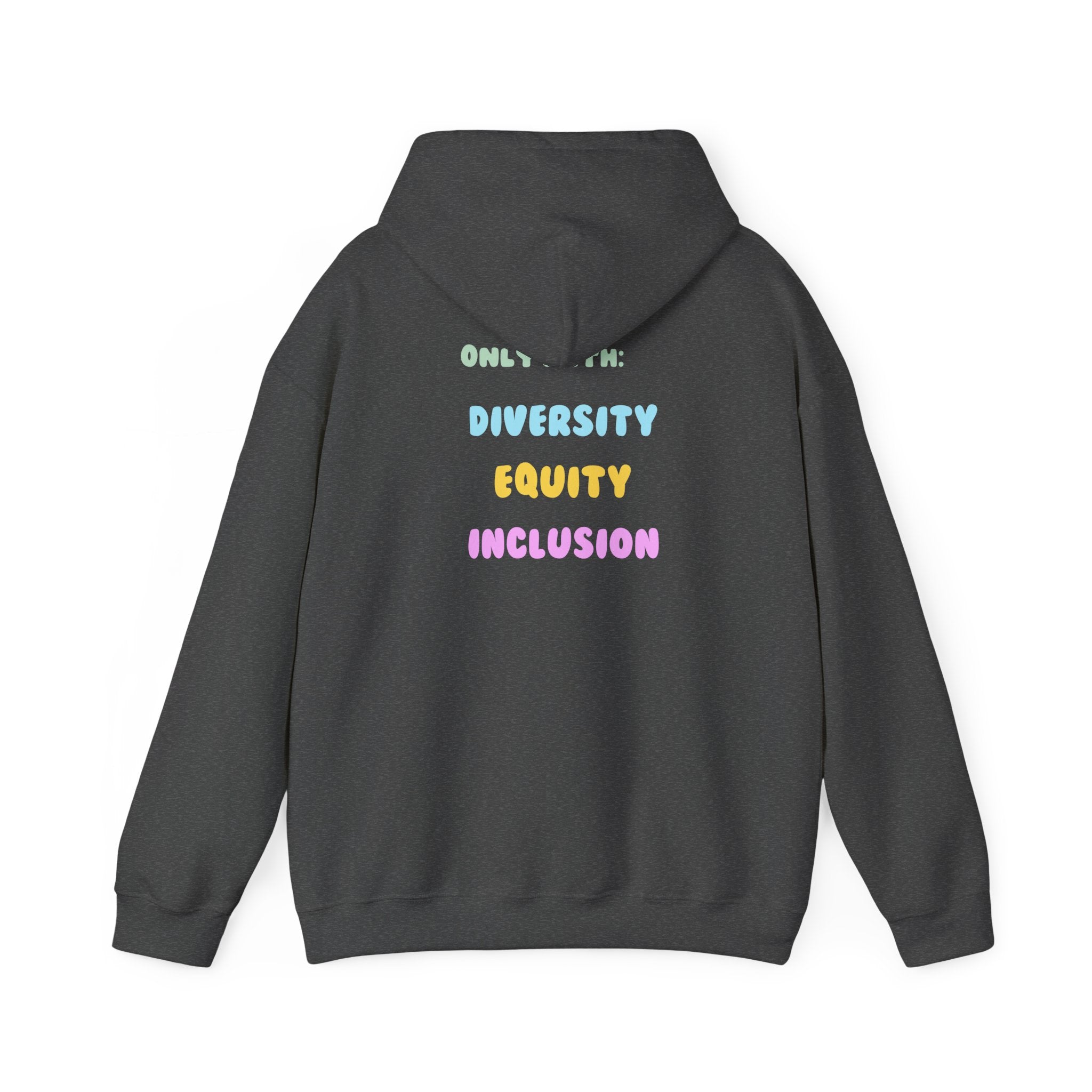 Brighter Days Ahead Hoodie — Pastel Sun Graphic with Diversity Equity Inclusion Back