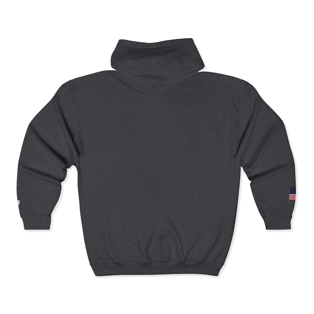 Embroidered Zip Hoodie — "Radical Leftist Scum" Full-Zip Sweatshirt, with "I Dissent" on left wrist