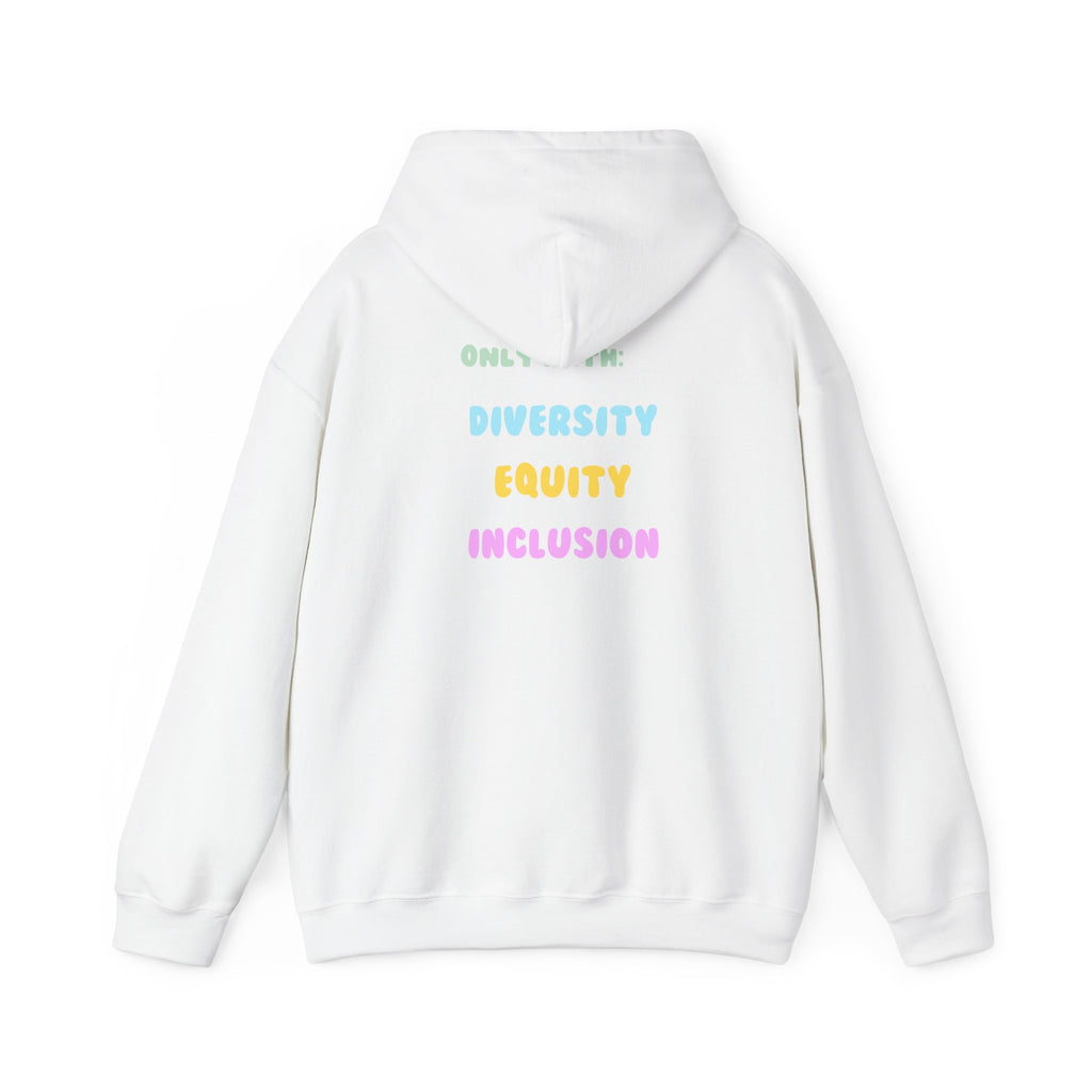Brighter Days Ahead Hoodie — Pastel Sun Graphic with Diversity Equity Inclusion Back