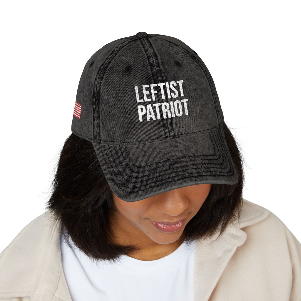 Leftist Patriot Vintage Embroidered Cap — Distressed Red American Flag Hat