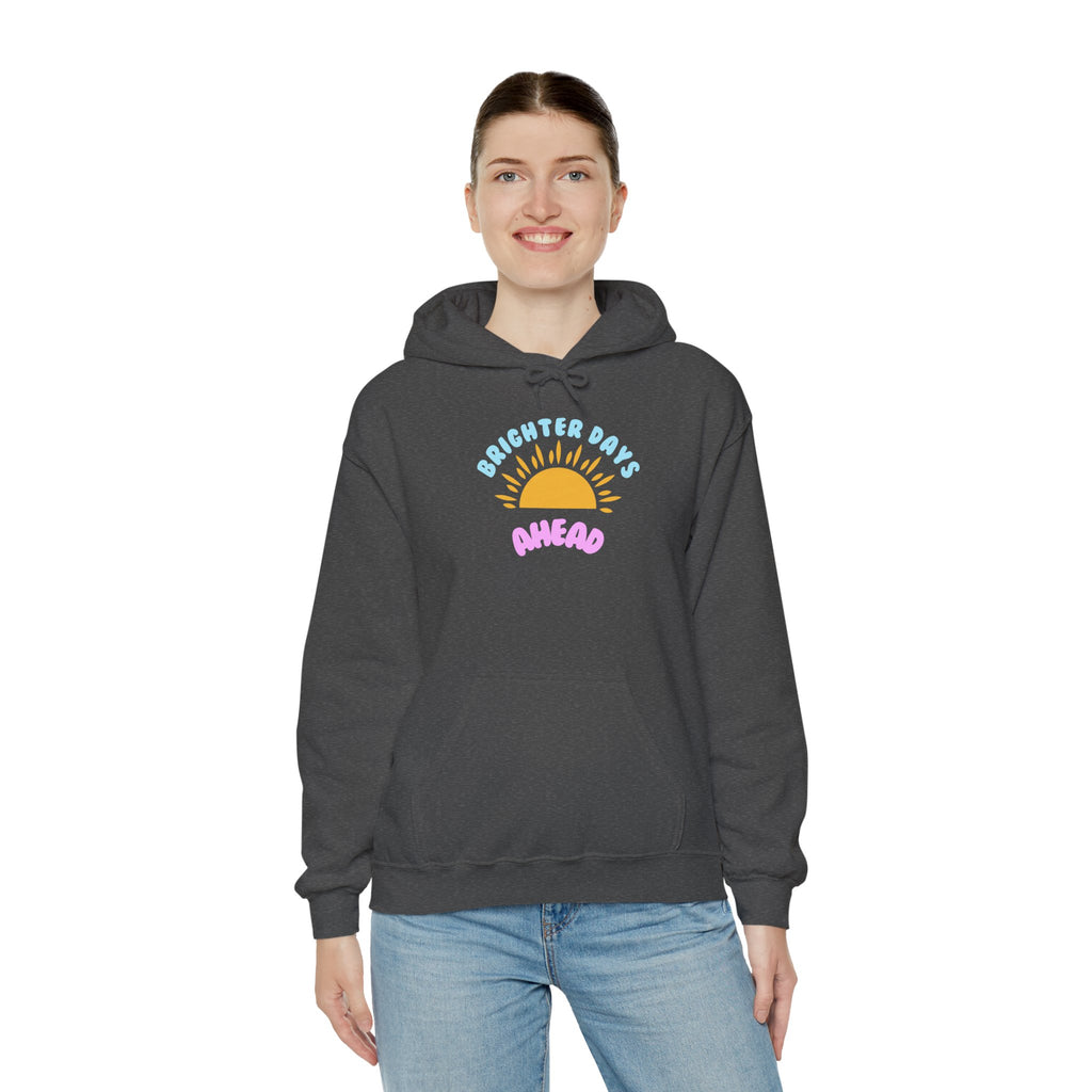 Brighter Days Ahead Hoodie — Pastel Sun Graphic with Diversity Equity Inclusion Back