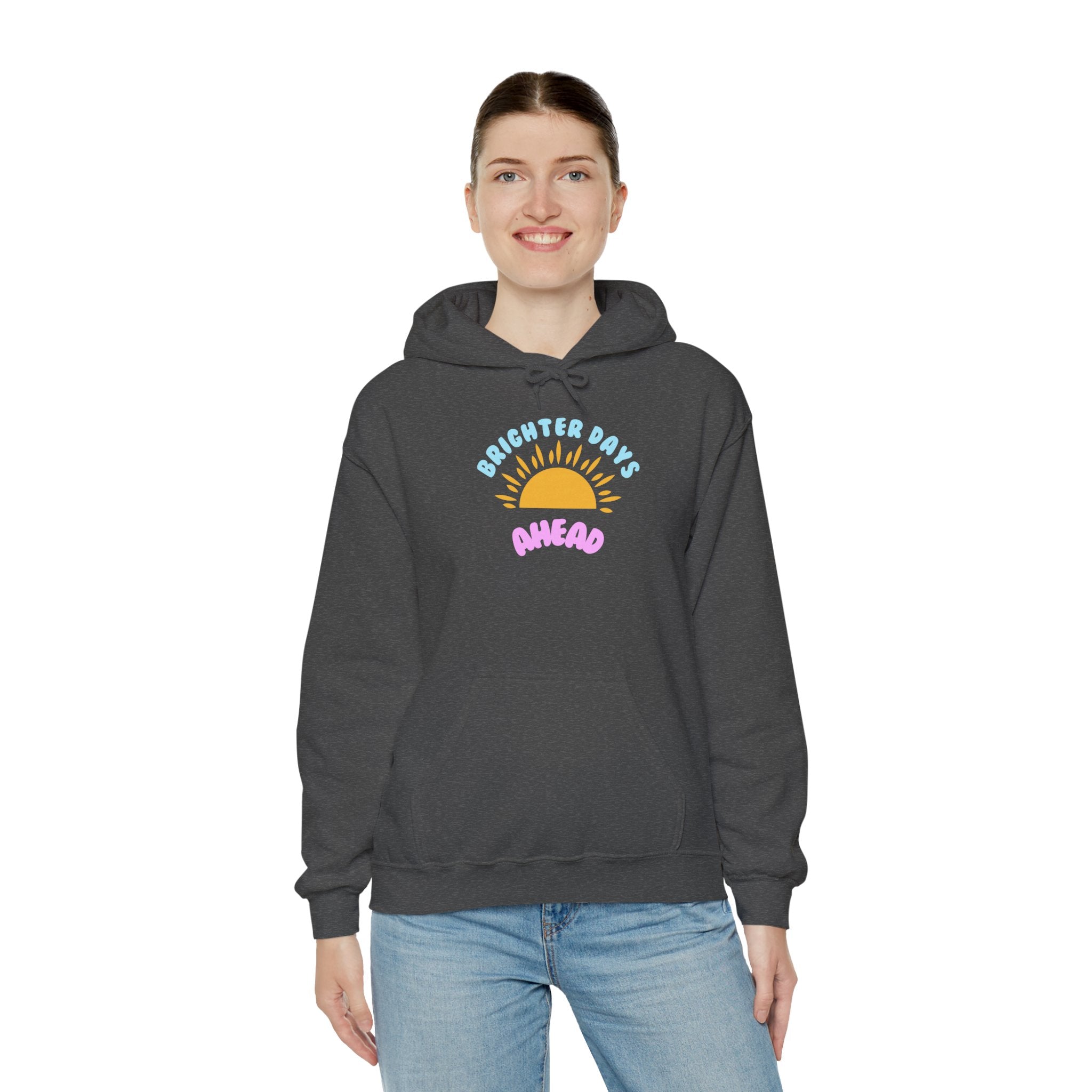 Brighter Days Ahead Hoodie — Pastel Sun Graphic with Diversity Equity Inclusion Back