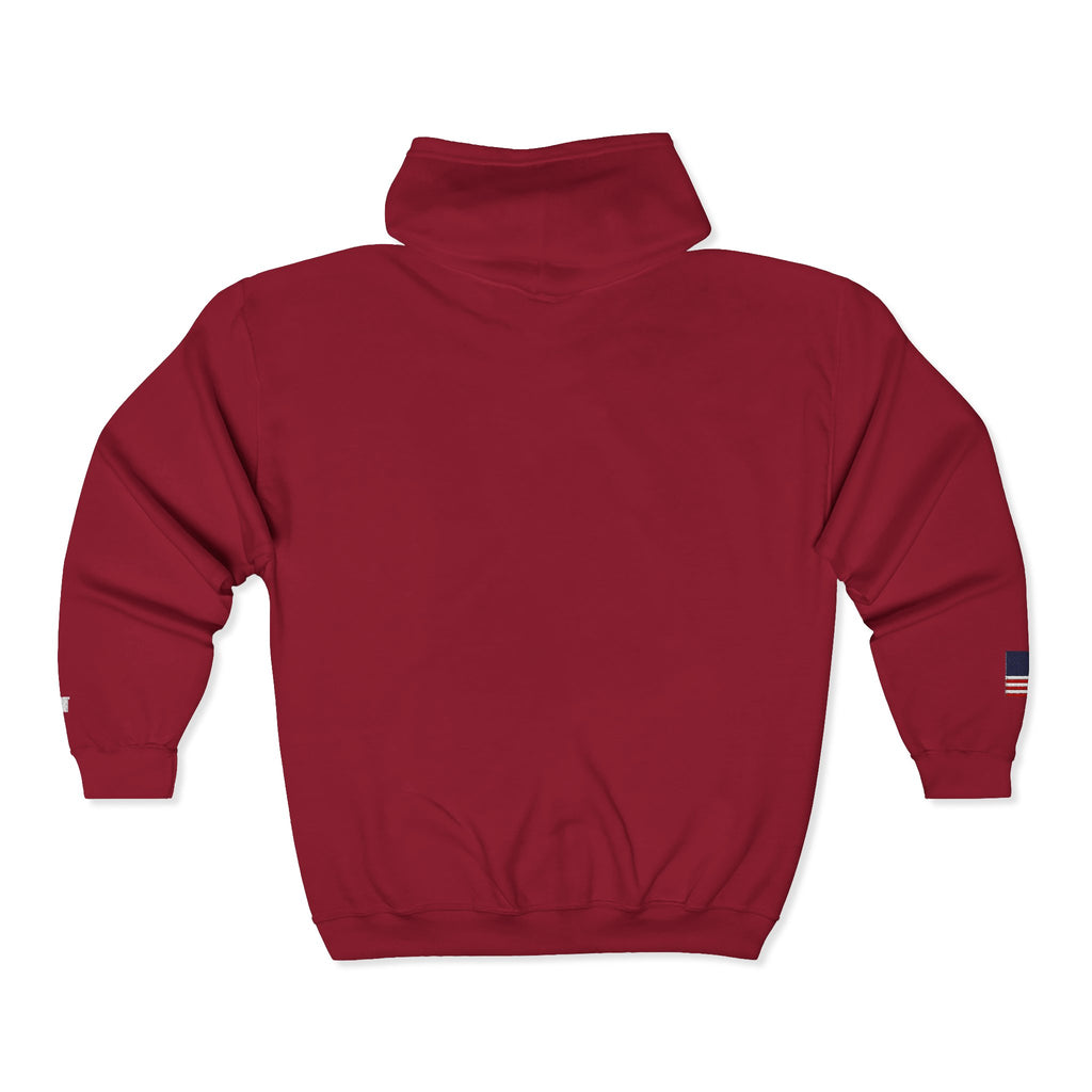 Embroidered Zip Hoodie — "Radical Leftist Scum" Full-Zip Sweatshirt, with "I Dissent" on left wrist