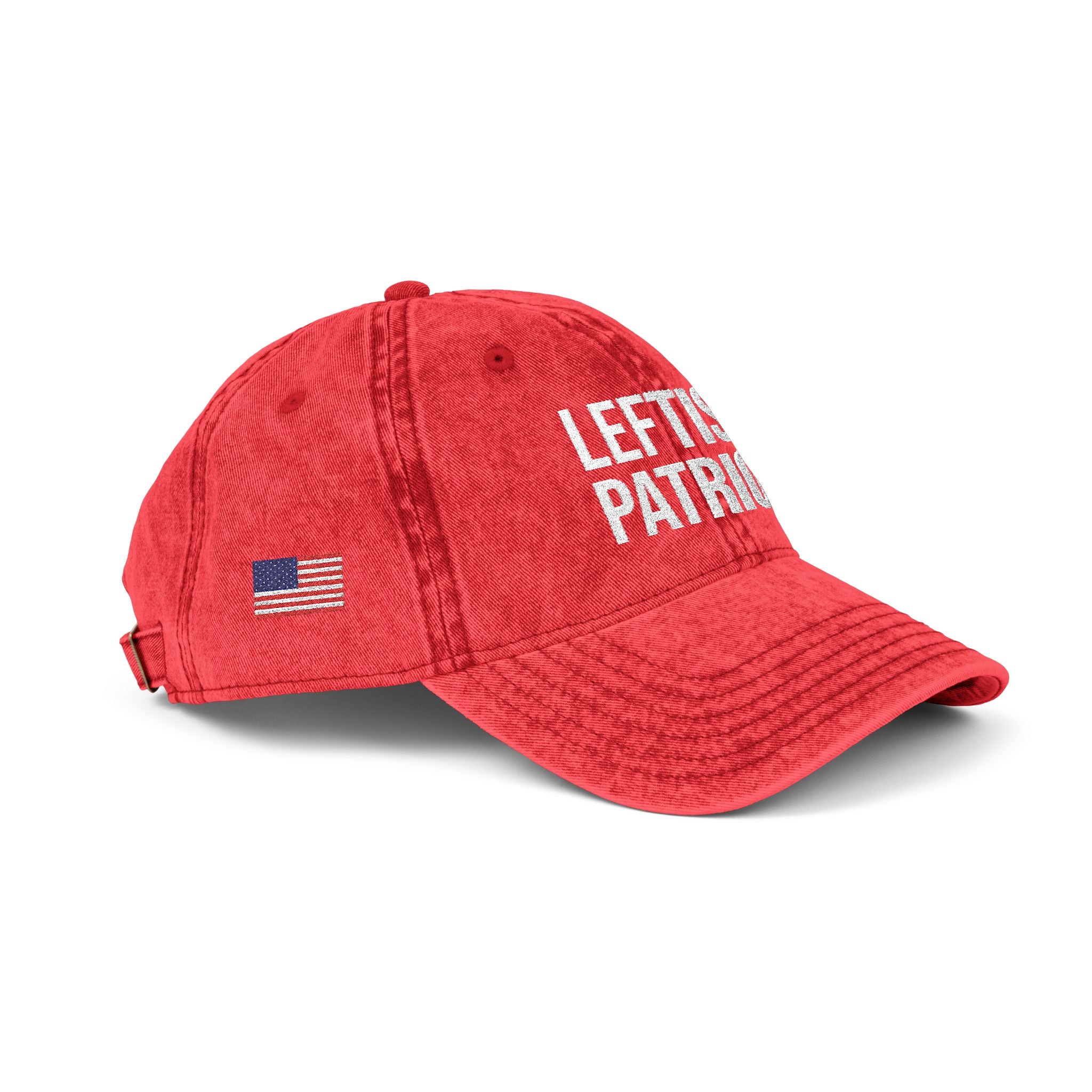 Leftist Patriot Vintage Embroidered Cap — Distressed Red American Flag Hat