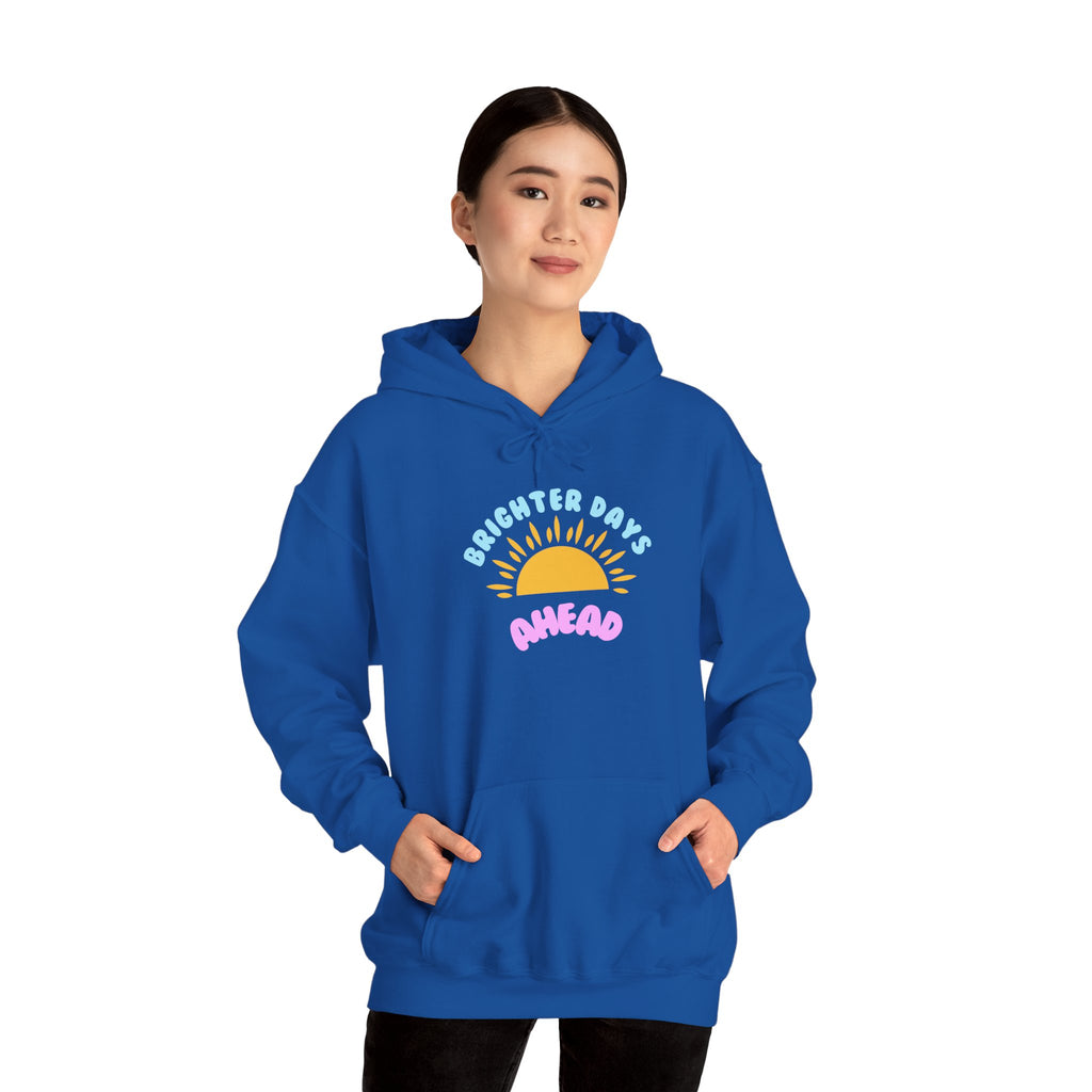 Brighter Days Ahead Hoodie — Pastel Sun Graphic with Diversity Equity Inclusion Back