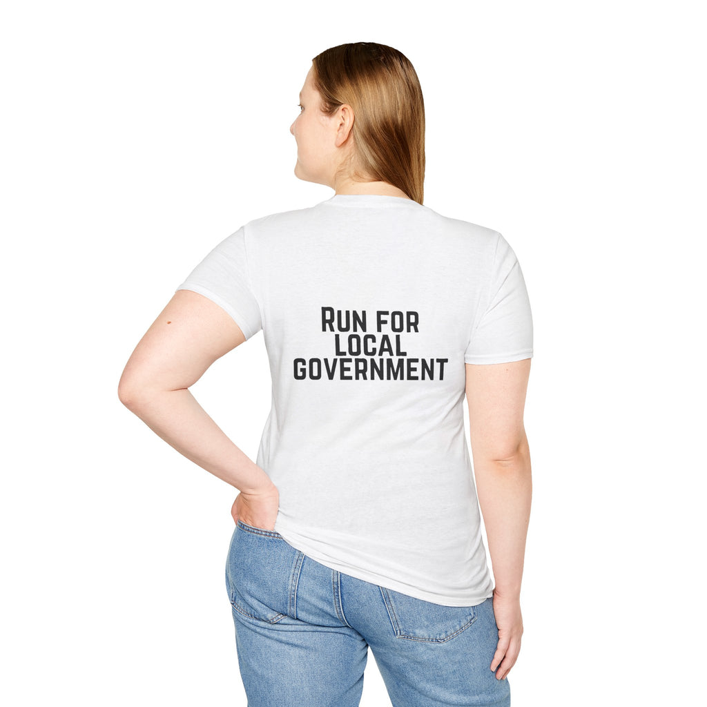 Patriotic Progressive T-Shirt — "Run for Local Government" Back Political Tee