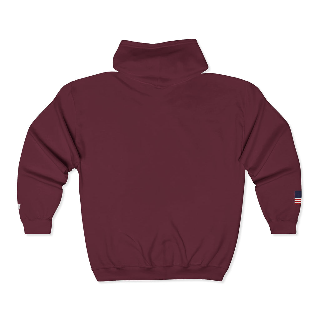 Embroidered Zip Hoodie — "Radical Leftist Scum" Full-Zip Sweatshirt, with "I Dissent" on left wrist