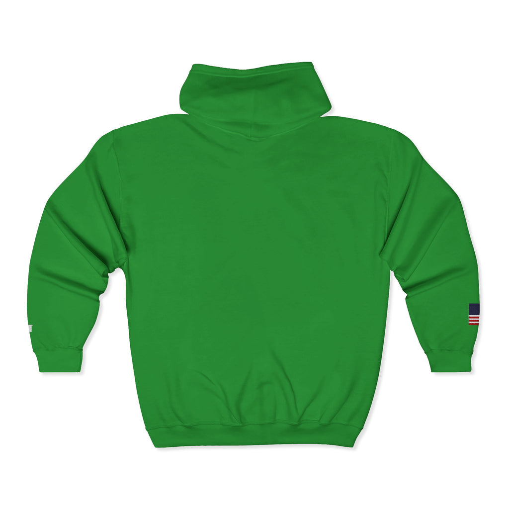 Embroidered Zip Hoodie — "Radical Leftist Scum" Full-Zip Sweatshirt, with "I Dissent" on left wrist