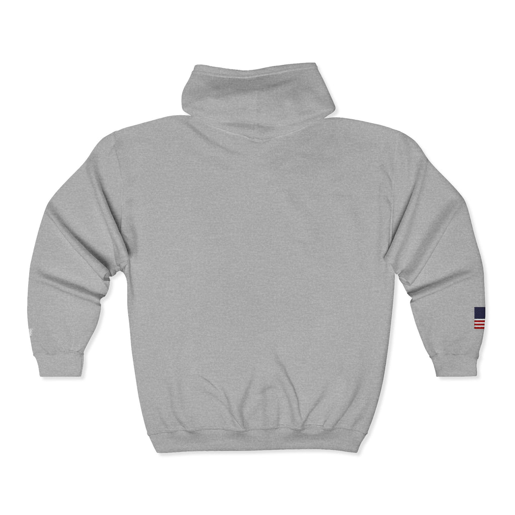 Embroidered Zip Hoodie — "Radical Leftist Scum" Full-Zip Sweatshirt, with "I Dissent" on left wrist