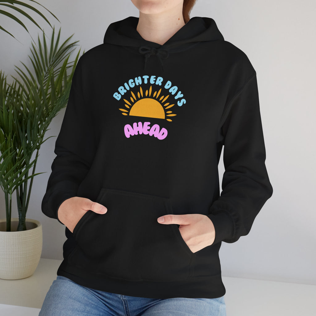 Brighter Days Ahead Hoodie — Pastel Sun Graphic with Diversity Equity Inclusion Back