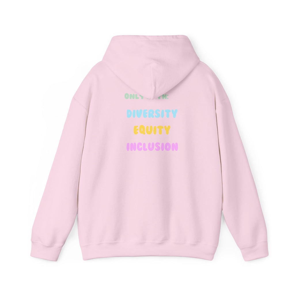 Brighter Days Ahead Hoodie — Pastel Sun Graphic with Diversity Equity Inclusion Back