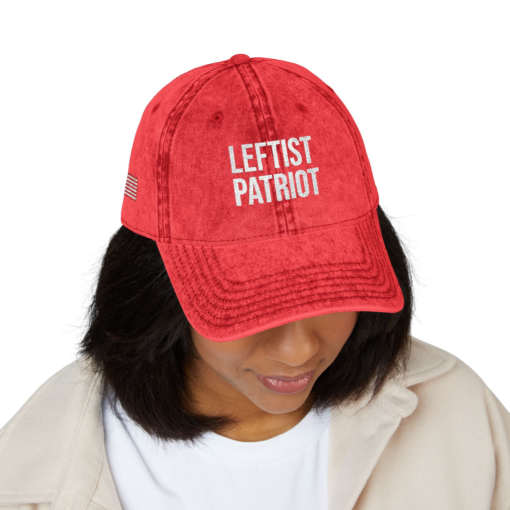 Leftist Patriot Vintage Embroidered Cap — Distressed Red American Flag Hat