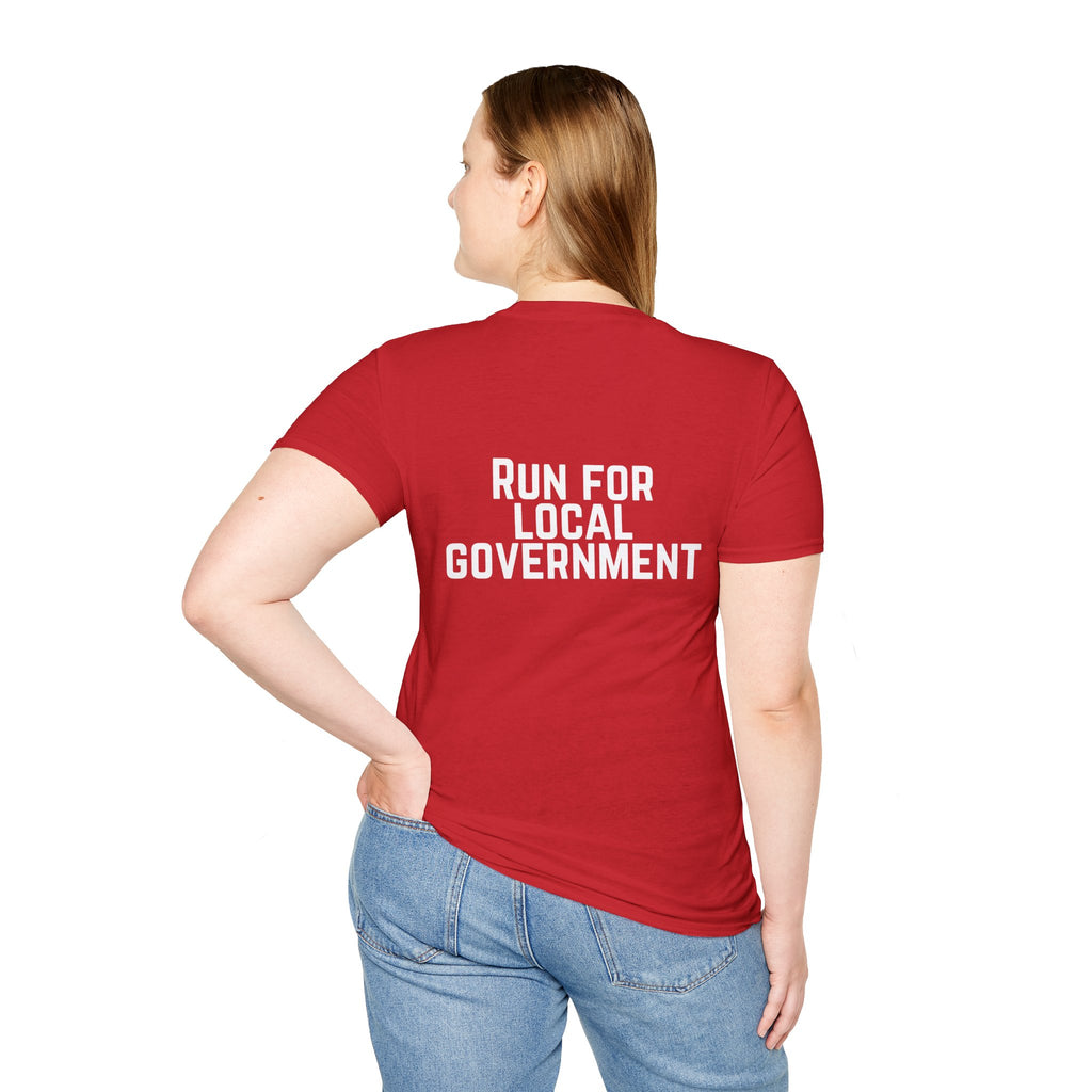 Patriotic Progressive T-Shirt — "Run for Local Government" Back Political Tee