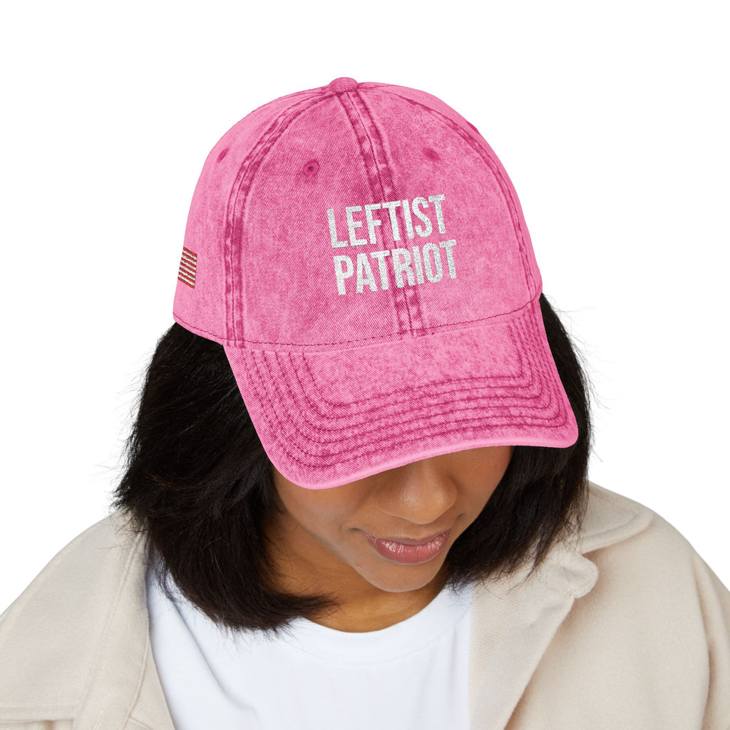 Leftist Patriot Vintage Embroidered Cap — Distressed Red American Flag Hat
